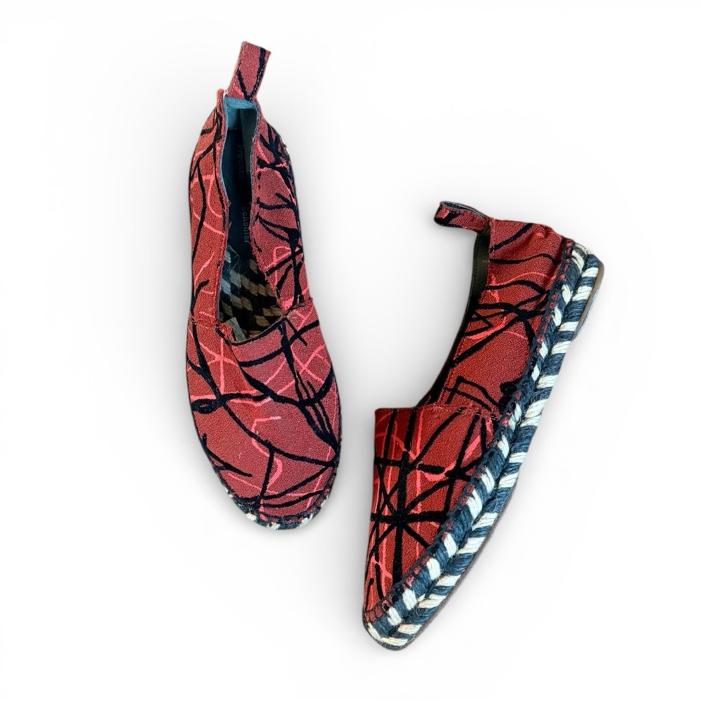 Proenza Schouler red, black, and coral scribble-print crepe espadrilles